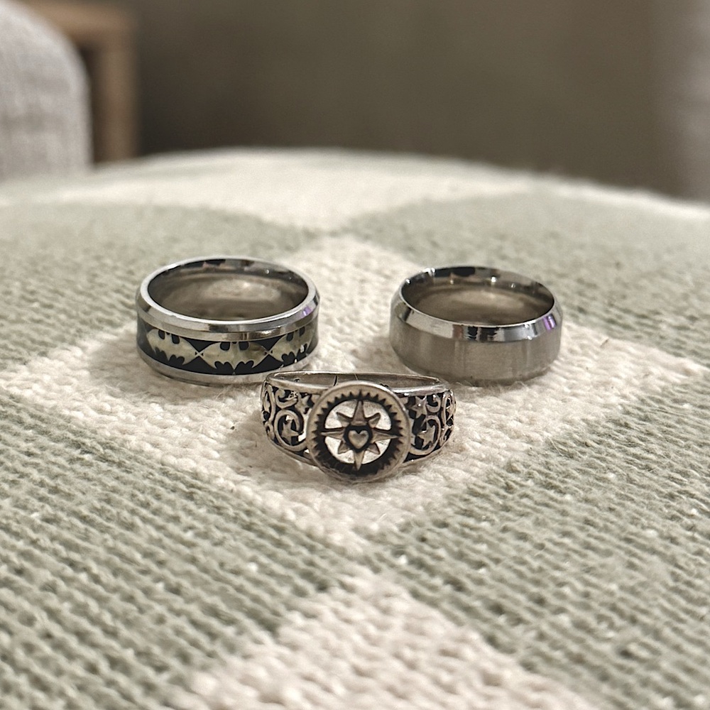 925 Sterling Silver & Stainless steel set of rings Sz 6-8
